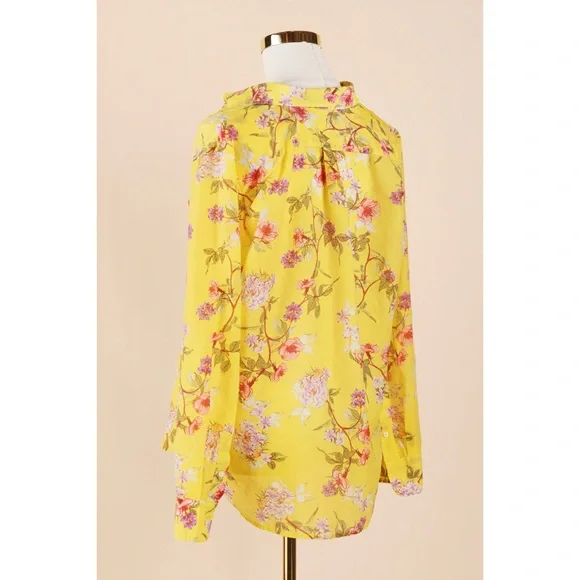 Sz Petite Large Ralph Lauren Floral Button Down Shirt In Yellow Multi EUC - Picture 4 of 7